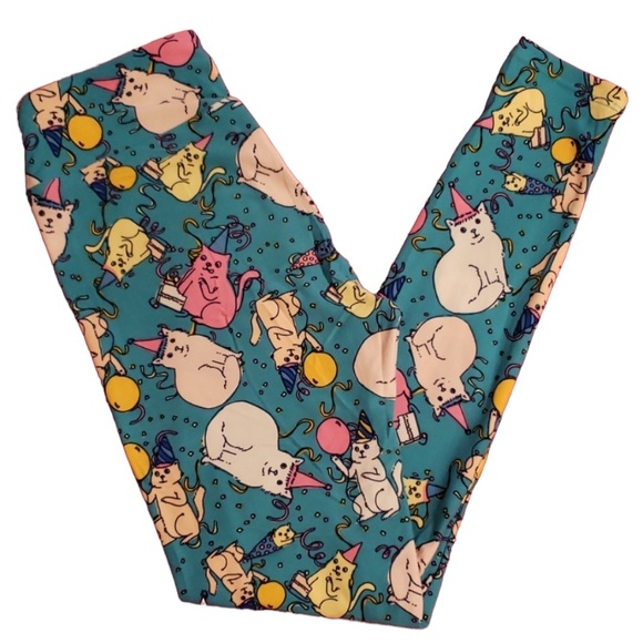 LULAROE Birthday Cat Leggings One Size HTF - Picture 4 of 5